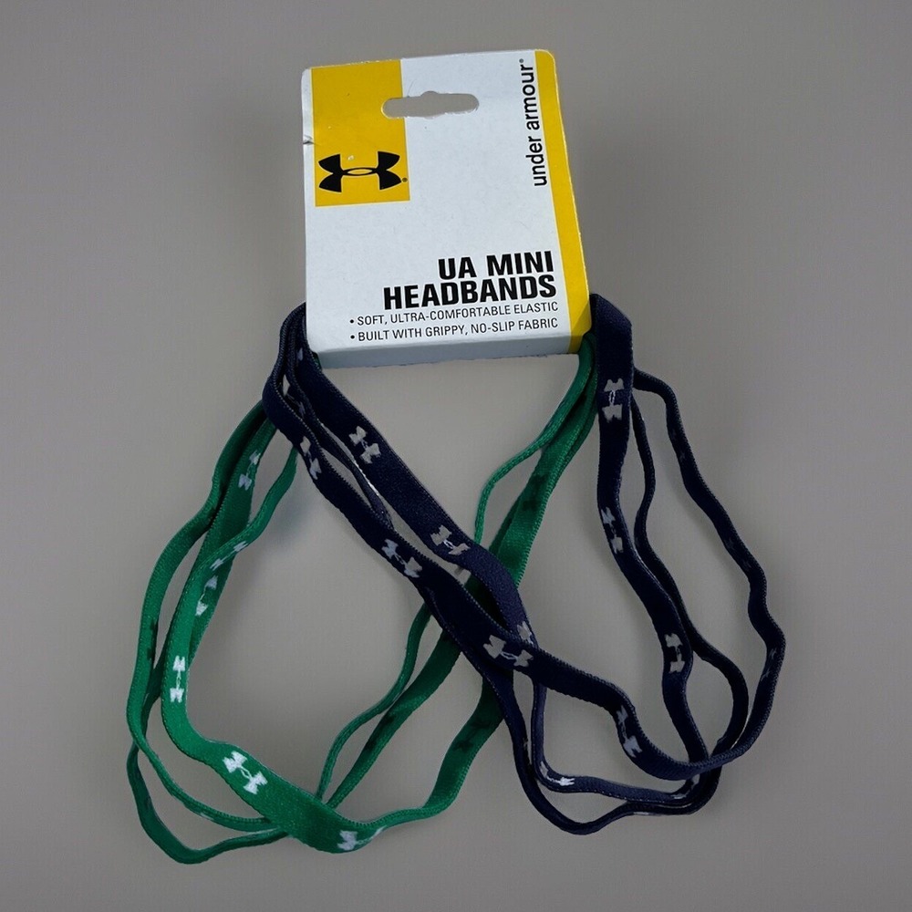 UNDER ARMOUR UA Mini Headbands Soft Comfortable Elastic No-Slip Green Navy 6 Pk
